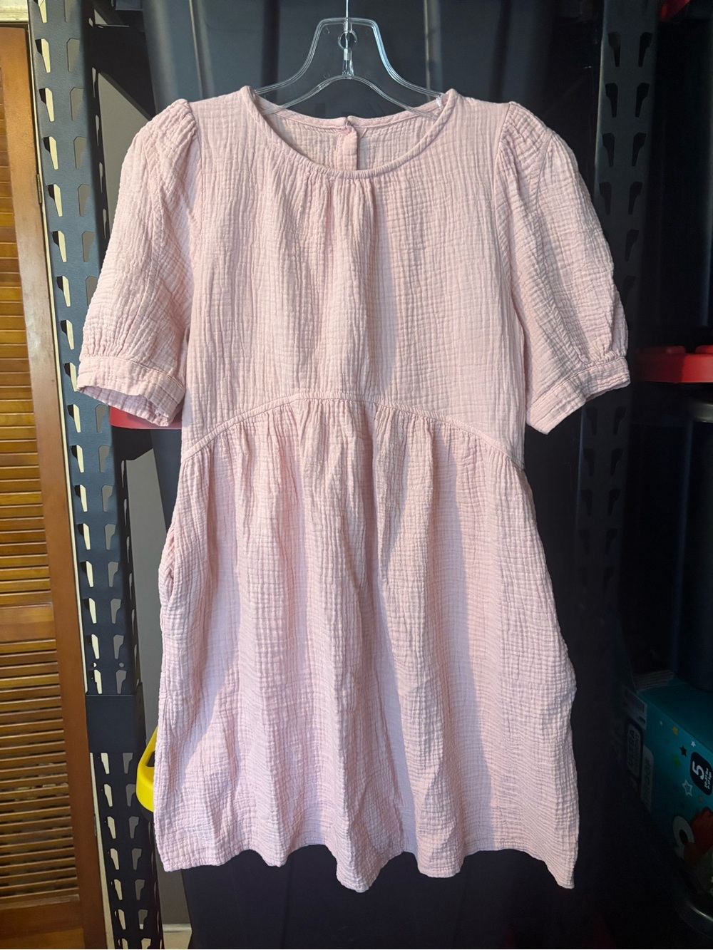 Women Pink Short-Sleeve Cotton Dress - Soft Gauze